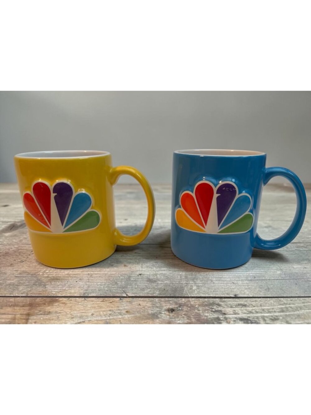 NBC New York Yellow & Blue Ceramic Coffee Mug Set With Peacock Logo